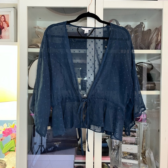 Dark Blue Swiss Dots LC Lauren Conrad Front-Tie Top - Picture 2 of 8